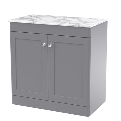 Classique 800mm Floor Standing Vanity Unit With 2 Doors With Carrera Marble Worktop - Satin Grey