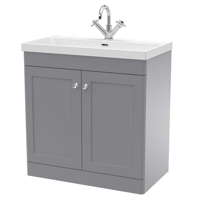 Classique 800mm Floor Standing Vanity Unit With 2 Doors With Thin Edge Ceramic Basin - Satin Grey