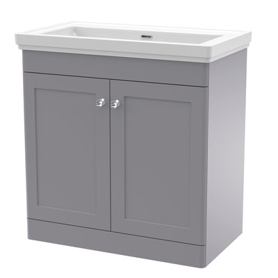 Classique 800mm Floor Standing Vanity Unit With 2 Doors With Fireclay Basin - Satin Grey