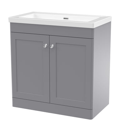 Classique 800mm Floor Standing Vanity Unit With 2 Doors With Contemporary Basin - Satin Grey