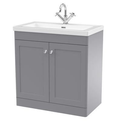 Classique 800mm Floor Standing Vanity Unit With 2 Doors With Contemporary Basin - Satin Grey