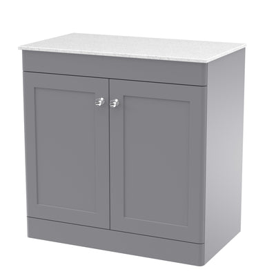 Classique 800mm Floor Standing Vanity Unit With 2 Doors With White Marble Worktop - Satin Grey