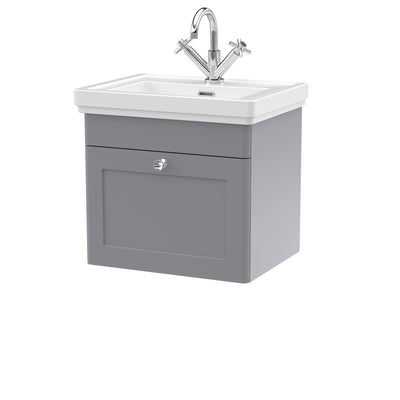 Classique 500mm Wall Hung Vanity Unit With 1 Drawer With Fireclay Basin - Satin Grey