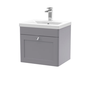 Classique 500mm Wall Hung Vanity Unit With 1 Drawer With Mid Edge Ceramic Basin - Satin Grey