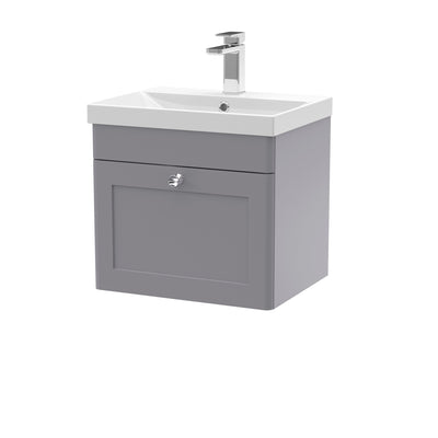 Classique 500mm Wall Hung Vanity Unit With 1 Drawer With Thin Edge Ceramic Basin - Satin Grey