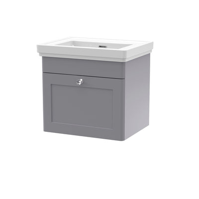 Classique 500mm Wall Hung Vanity Unit With 1 Drawer With Fireclay Basin - Satin Grey