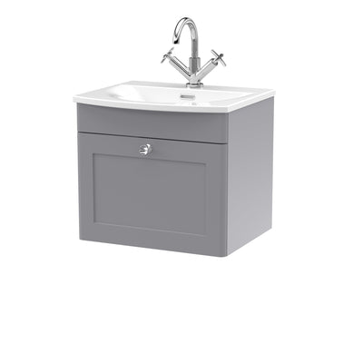 Classique 500mm Wall Hung Vanity Unit With 1 Drawer With Curved Ceramic Basin - Satin Grey