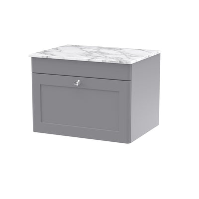 Classique 600mm Wall Hung Vanity Unit With 1 Drawer With Carrera Marble Worktop - Satin Grey