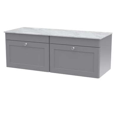 Classique 1200mm Wall Hung Vanity Unit With 2 Drawers With Grey Marble Worktop - Satin Grey