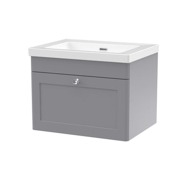 Classique 600mm Wall Hung Vanity Unit With 1 Drawer With Contemporary Basin - Satin Grey