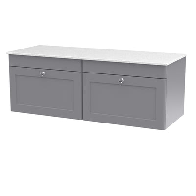 Classique 1200mm Wall Hung Vanity Unit With 2 Drawers With White Marble Worktop - Satin Grey