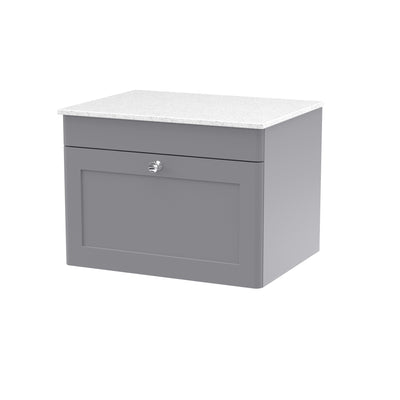 Classique 600mm Wall Hung Vanity Unit With 1 Drawer With White Marble Worktop - Satin Grey