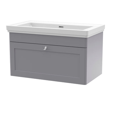 Classique 800mm Wall Hung Vanity Unit With 1 Drawer With Fireclay Basin - Satin Grey