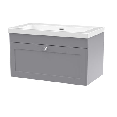 Classique 800mm Wall Hung Vanity Unit With 1 Drawer With Contemporary Basin - Satin Grey