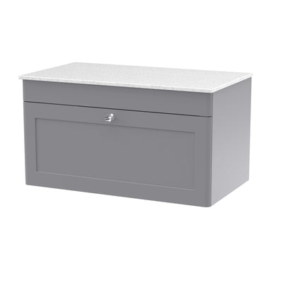 Classique 800mm Wall Hung Vanity Unit With 1 Drawer With White Marble Worktop - Satin Grey