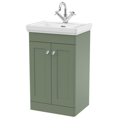 Classique 500mm Floor Standing Vanity Unit With 2 Doors With Fireclay Basin - Satin Green