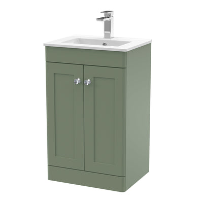 Classique 500mm Floor Standing Vanity Unit With 2 Doors With Minimalist Ceramic Basin - Satin Green