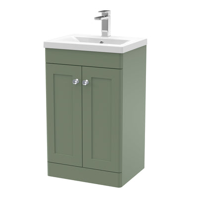 Classique 500mm Floor Standing Vanity Unit With 2 Doors With Mid Edge Ceramic Basin - Satin Green