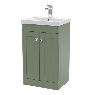 Classique 500mm Floor Standing Vanity Unit With 2 Doors With Thin Edge Ceramic Basin - Satin Green