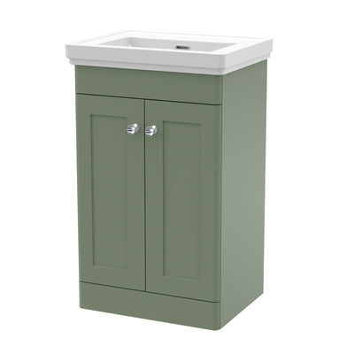 Classique 500mm Floor Standing Vanity Unit With 2 Doors With Fireclay Basin - Satin Green