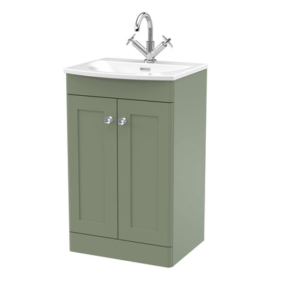 Classique 500mm Floor Standing Vanity Unit With 2 Doors With Curved Ceramic Basin - Satin Green