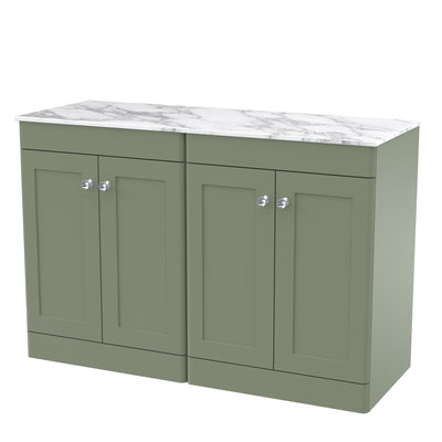 Classique 1200mm Floor Standing Vanity Unit With 4 Doors With Carrera Marble Worktop - Satin Green