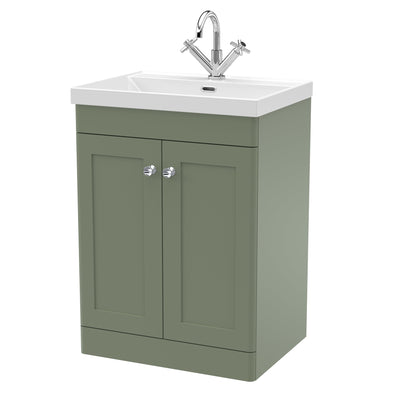 Classique 600mm Floor Standing Vanity Unit With 2 Doors With Thin Edge Ceramic Basin - Satin Green