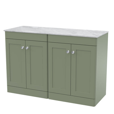 Classique 1200mm Floor Standing Vanity Unit With 4 Doors With Grey Marble Worktop - Satin Green