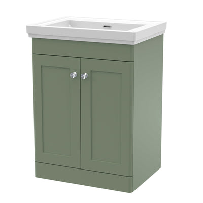 Classique 600mm Floor Standing Vanity Unit With 2 Doors With Fireclay Basin - Satin Green