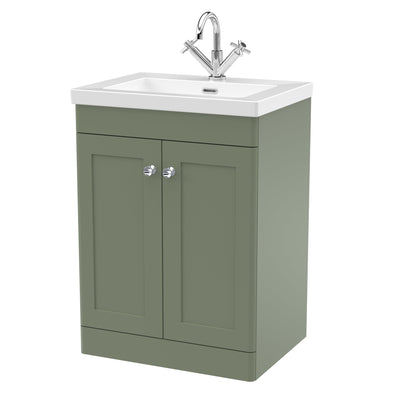 Classique 600mm Floor Standing Vanity Unit With 2 Doors With Contemporary Basin - Satin Green