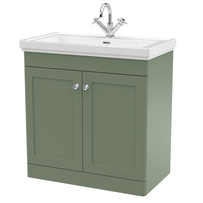 Classique 800mm Floor Standing Vanity Unit With 2 Doors With Fireclay Basin - Satin Green