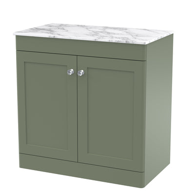 Classique 800mm Floor Standing Vanity Unit With 2 Doors With Carrera Marble Worktop - Satin Green