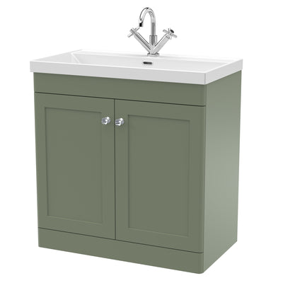 Classique 800mm Floor Standing Vanity Unit With 2 Doors With Thin Edge Ceramic Basin - Satin Green