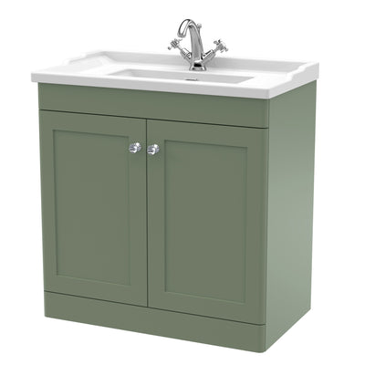 Classique 800mm Floor Standing Vanity Unit With 2 Doors With Traditional Basin - Satin Green