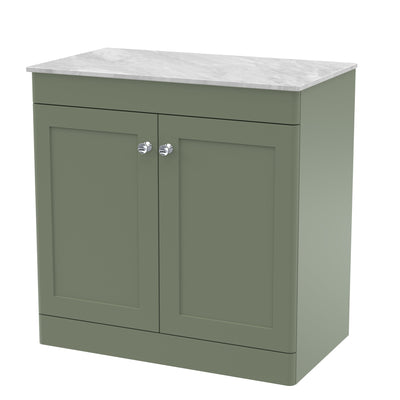 Classique 800mm Floor Standing Vanity Unit With 2 Doors With Grey Marble Worktop - Satin Green