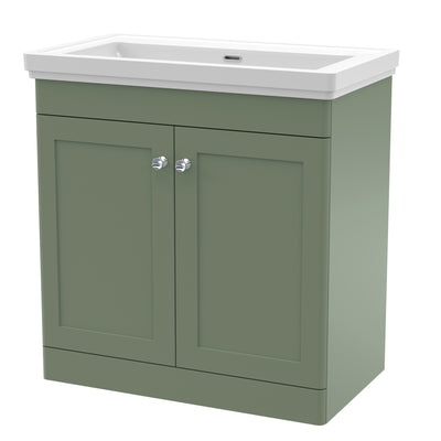 Classique 800mm Floor Standing Vanity Unit With 2 Doors With Fireclay Basin - Satin Green