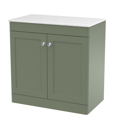 Classique 800mm Floor Standing Vanity Unit With 2 Doors With White Marble Worktop - Satin Green