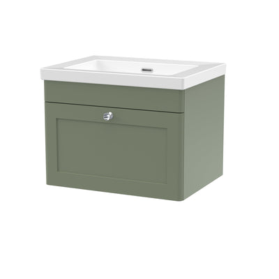 Classique 600mm Wall Hung Vanity Unit With 1 Drawer With Contemporary Basin - Satin Green