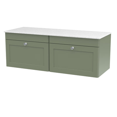 Classique 1200mm Wall Hung Vanity Unit With 2 Drawers With White Marble Worktop - Satin Green