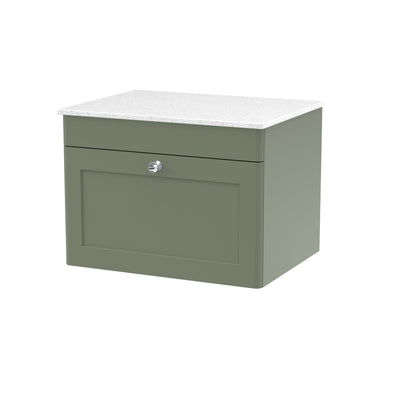 Classique 600mm Wall Hung Vanity Unit With 1 Drawer With White Marble Worktop - Satin Green