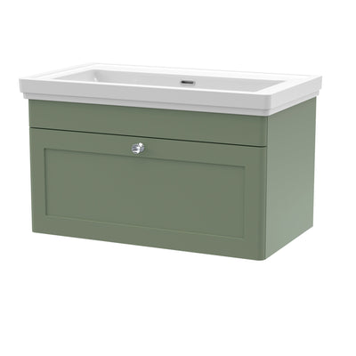 Classique 800mm Wall Hung Vanity Unit With 1 Drawer With Fireclay Basin - Satin Green