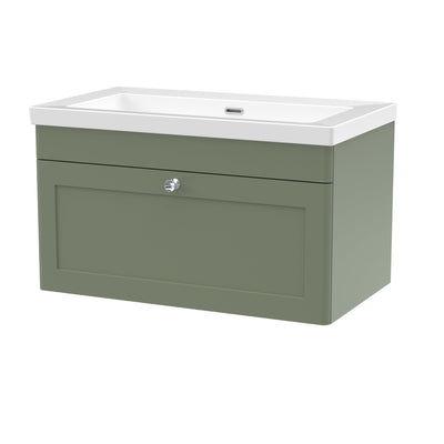 Classique 800mm Wall Hung Vanity Unit With 1 Drawer With Contemporary Basin - Satin Green