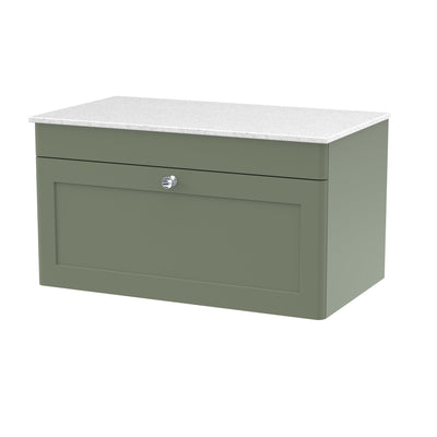 Classique 800mm Wall Hung Vanity Unit With 1 Drawer With White Marble Worktop - Satin Green