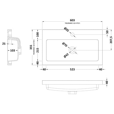 Nuie Arno Compact 600 x 353mm Floor Standing Vanity Unit With 2 Doors & Basin