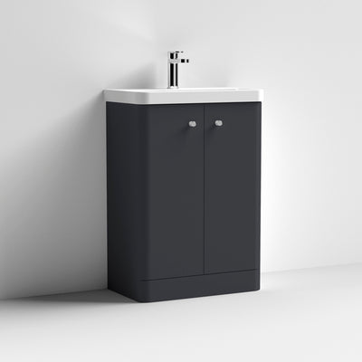 Nuie Core 600 x 335mm Floor Standing Vanity Unit With 2 Doors & Ceramic Basin