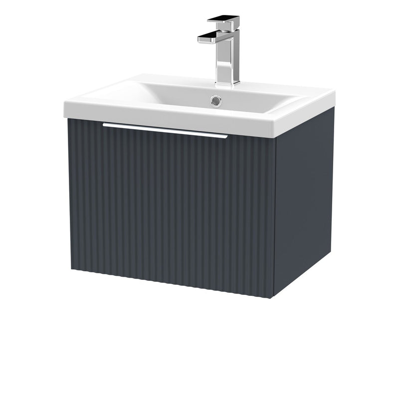 Hudson Reed Fluted Wall Hung 500mm Vanity Unit With 1 Drawer & Mid Edge Ceramic Basin - Satin Anthracite