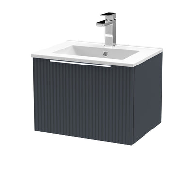Hudson Reed Fluted Wall Hung 500mm Vanity Unit With 1 Drawer & Minimalist Ceramic Basin - Satin Anthracite