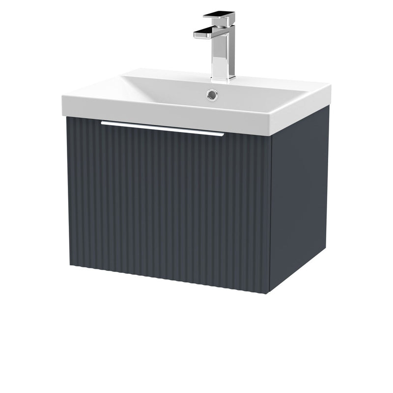 Hudson Reed Fluted Wall Hung 500mm Vanity Unit With 1 Drawer & Thin Edge Ceramic Basin - Satin Anthracite