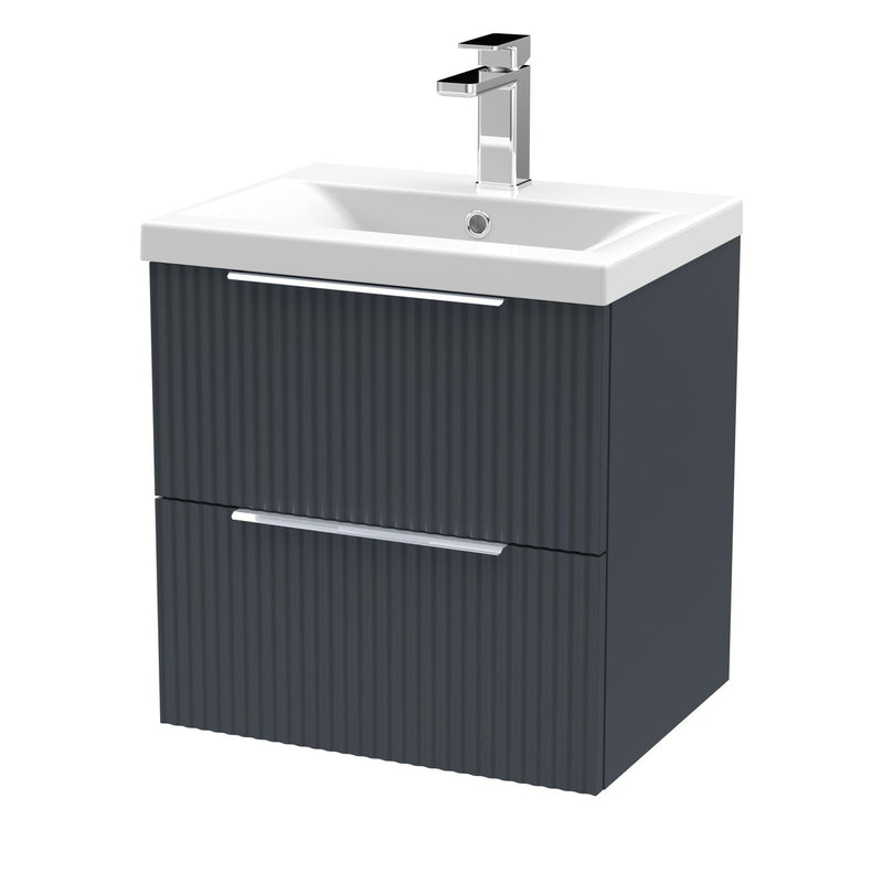 Hudson Reed Fluted Wall Hung 500mm Vanity Unit With 2 Drawers & Mid Edge Ceramic Basin - Satin Anthracite