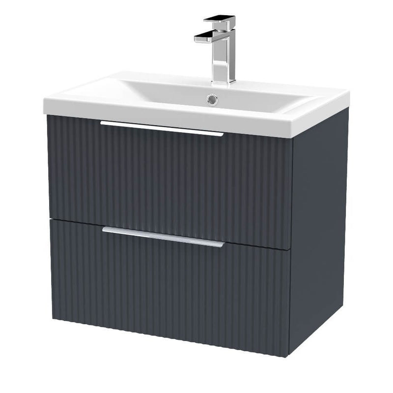 Hudson Reed Fluted Wall Hung 600mm Vanity Unit With 2 Drawers & Mid Edge Ceramic Basin - Satin Anthracite